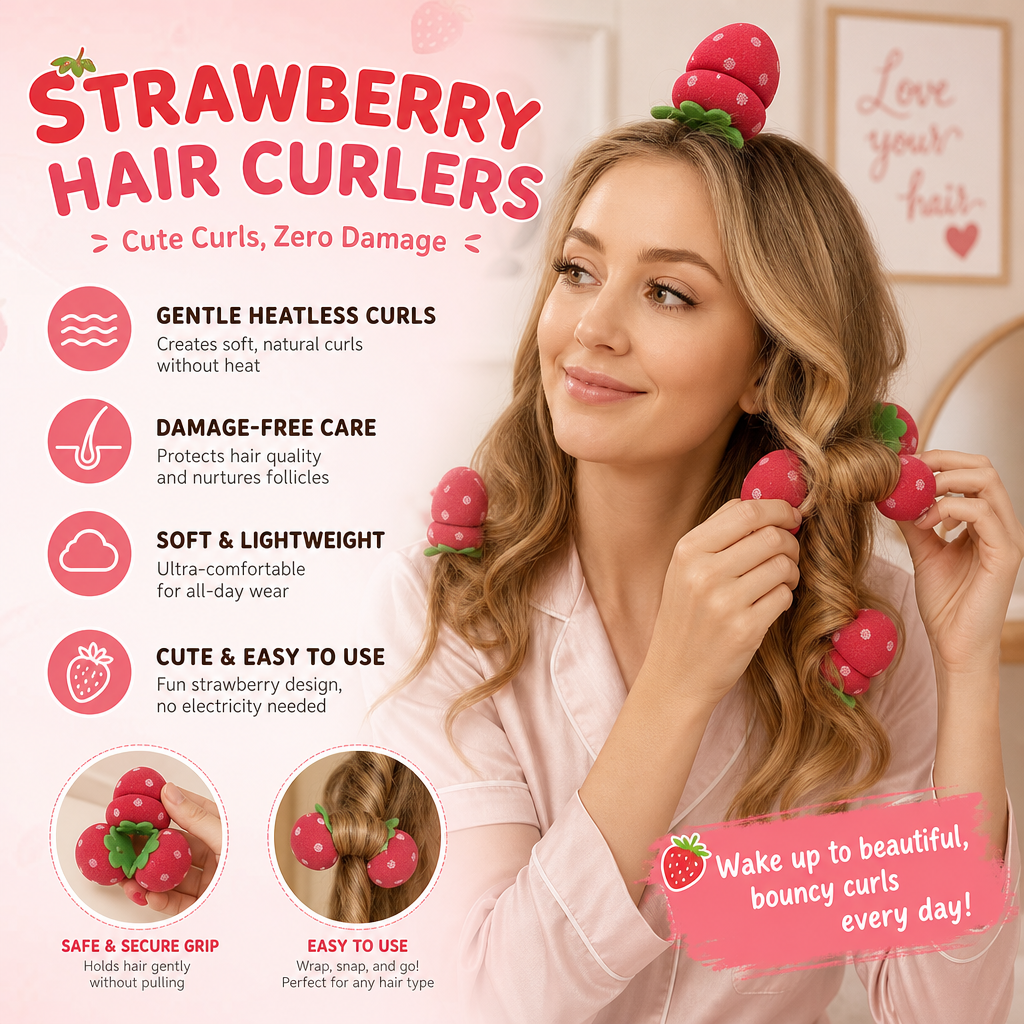 Strawberry Sponge Hair Curlers – Soft Heatless Curling Balls
