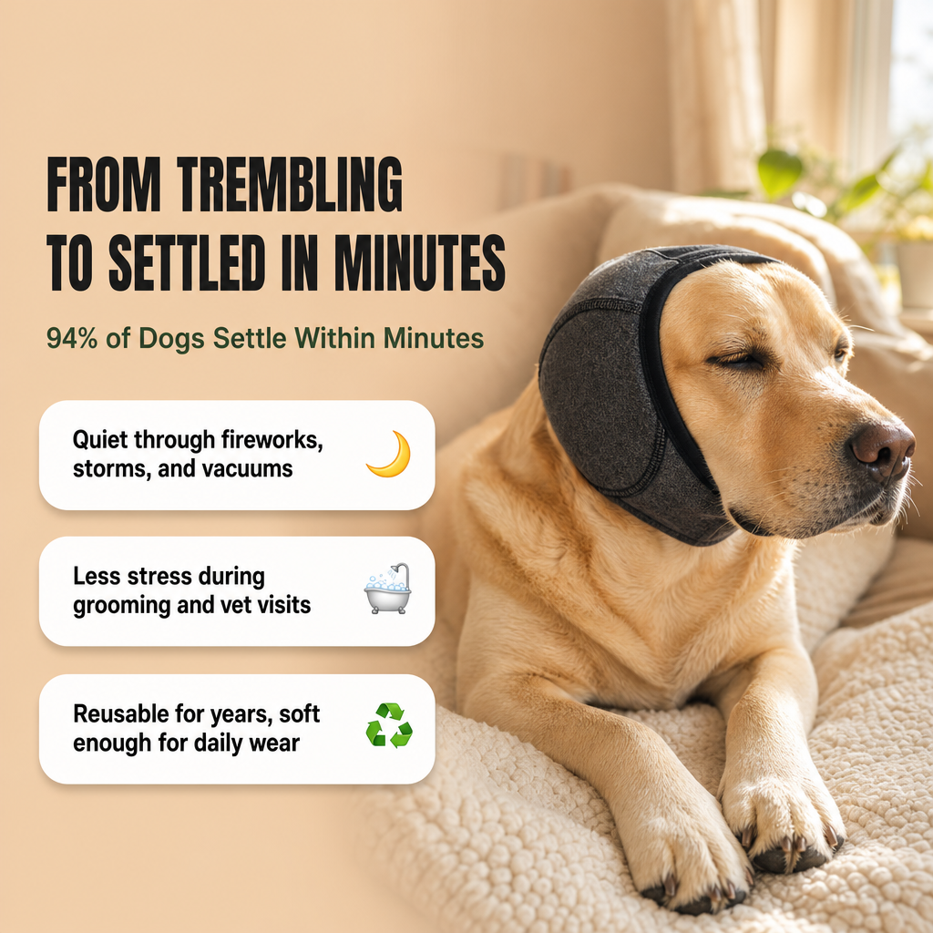 Noise Cancelling Dog Ear Wrap – Calming Ear Cover for Fireworks & Thunderstorms