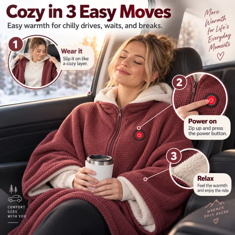 Wearable Heated Blanket & Shawl – 8-Zone USB Heating, 3 Heat Levels, Hands-Free Design with Soft Fleece Lining