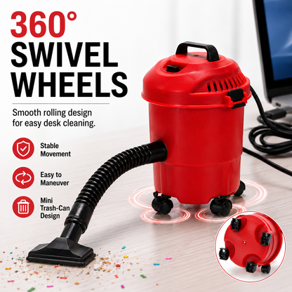 USB Mini Desktop Vacuum Cleaner – Trash Can-Shaped with Universal Wheels