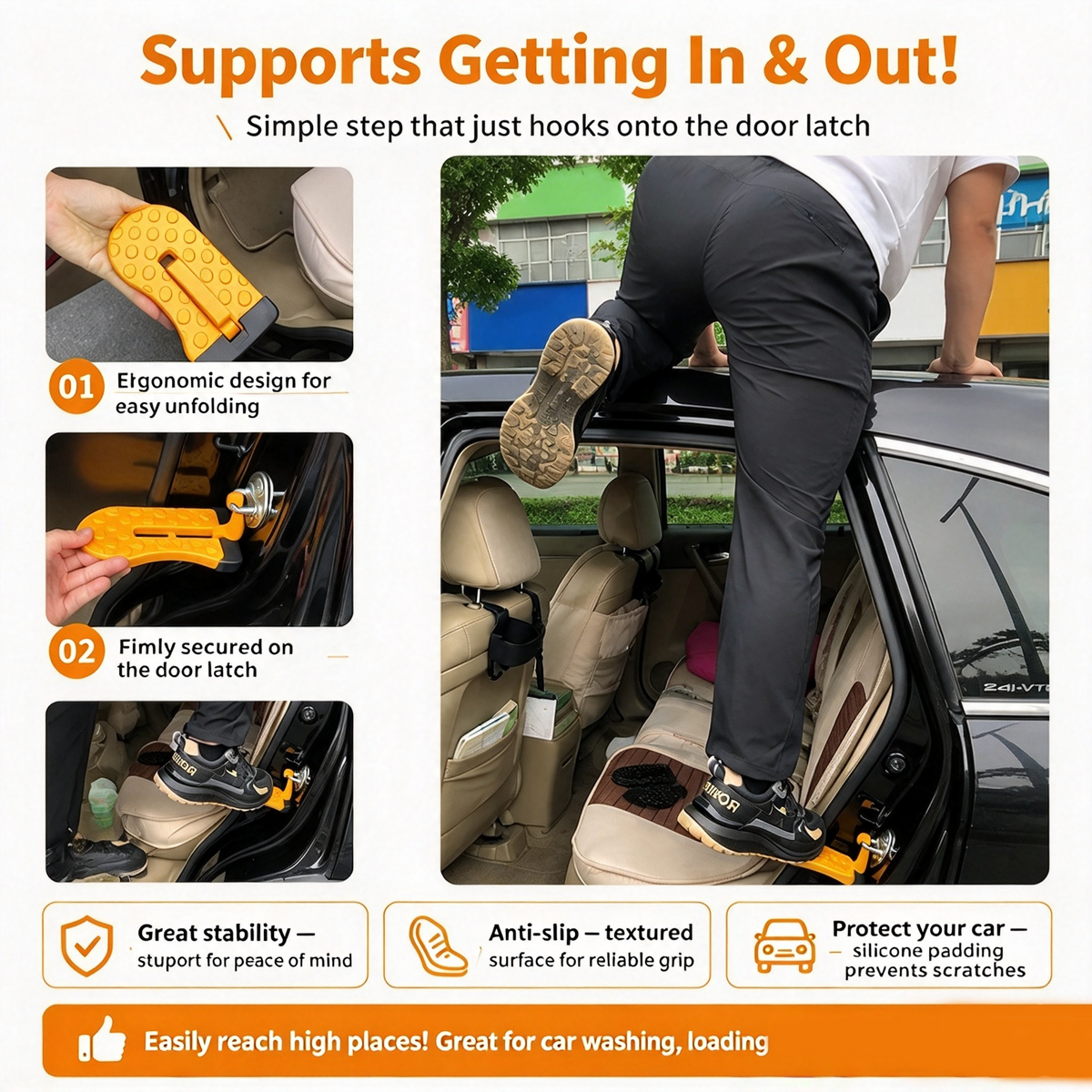 ⭐Universal Car Roof Rack Step🚗Foldable Roof Rack Door Lock, Easy to Get in and Out of Car