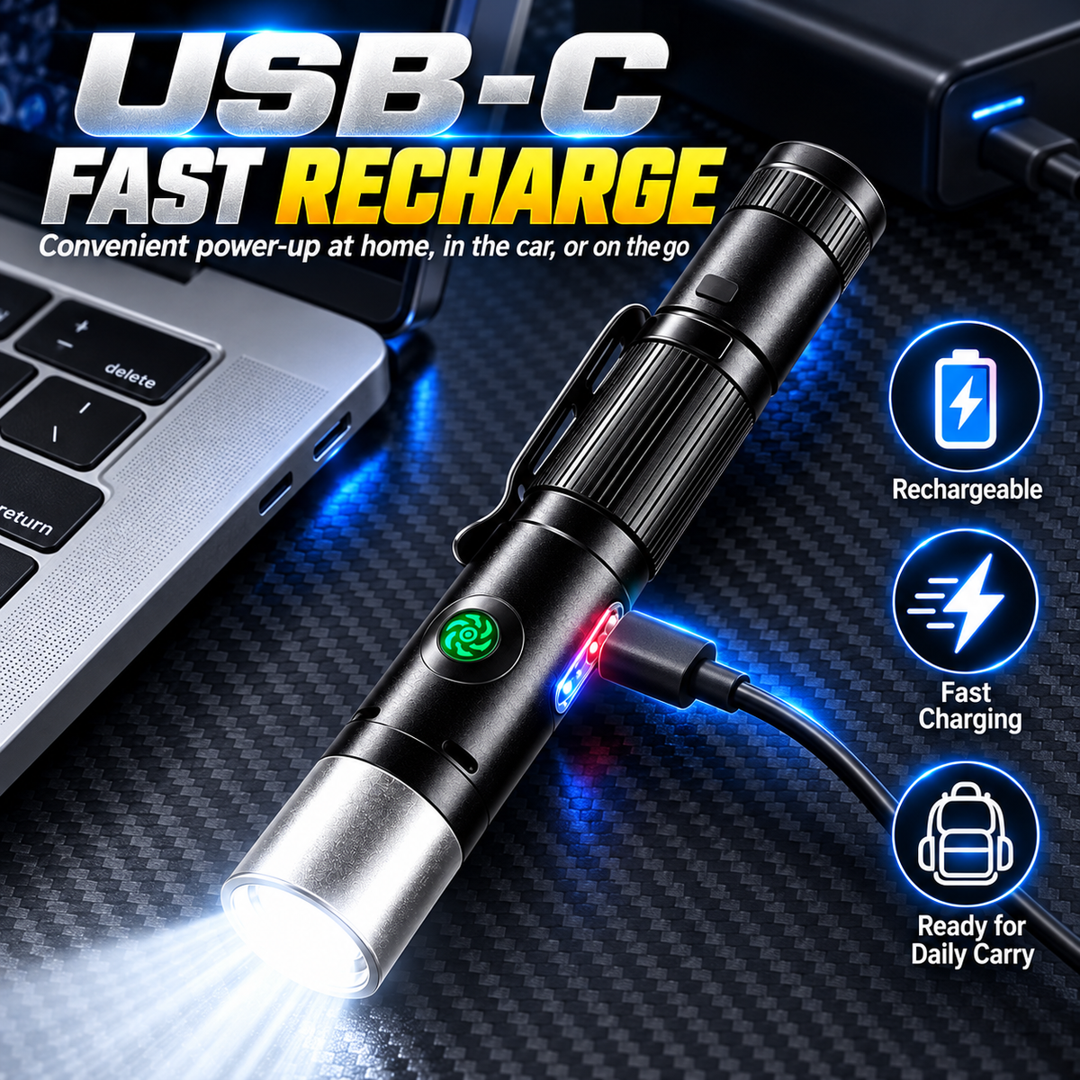Multi‑Functional Portable Self Defense Flashlight – Rechargeable Electric Deterrent Device with High-Intensity LED & Built-In Alarm