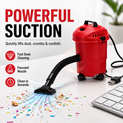 USB Mini Desktop Vacuum Cleaner – Trash Can-Shaped with Universal Wheels