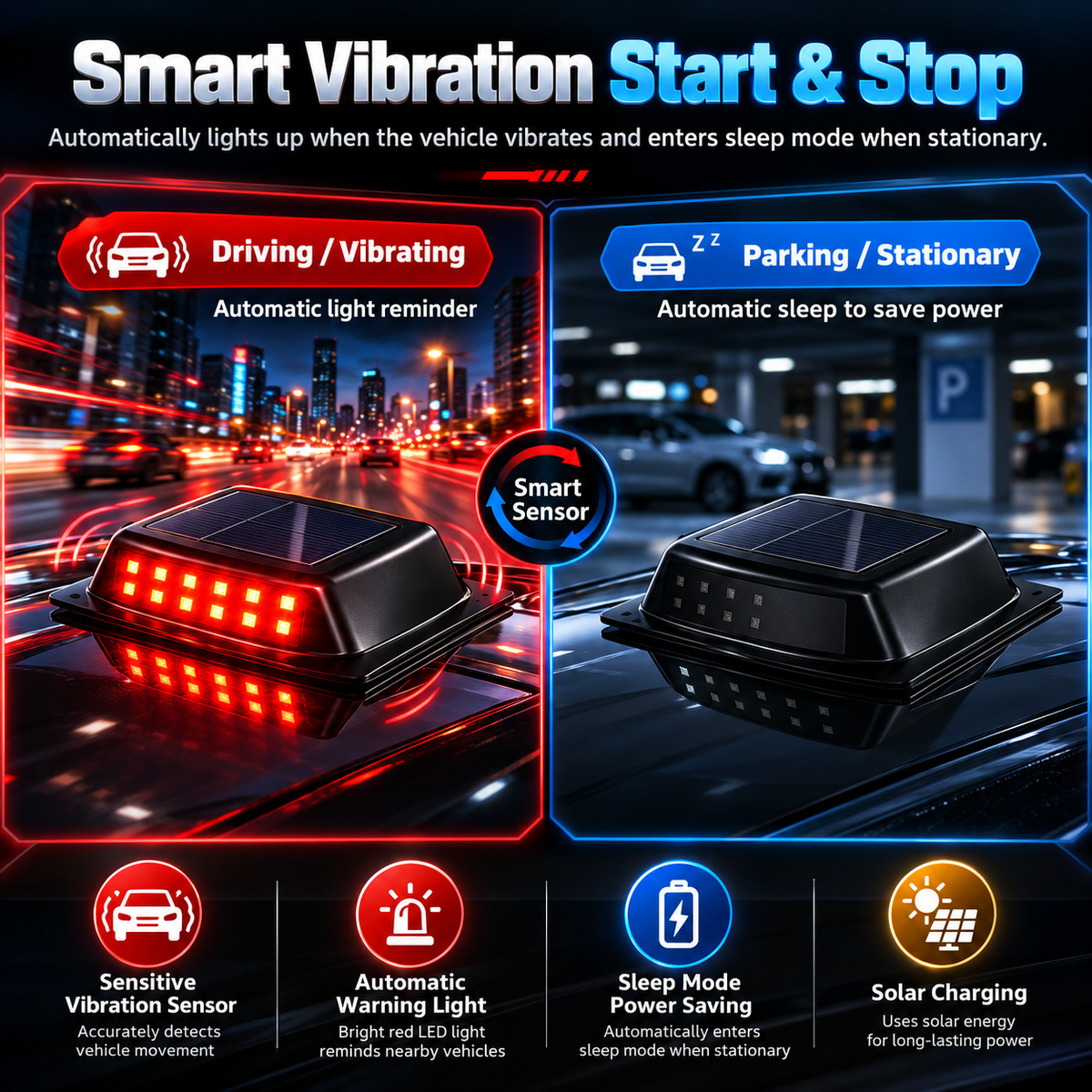 Solar LED Roof Warning Light for Cars with Remote Control