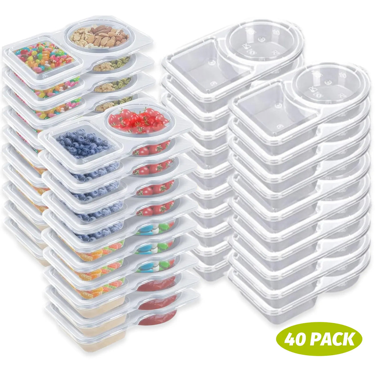 Reusable Snack Containers 2 Compartment with Lids