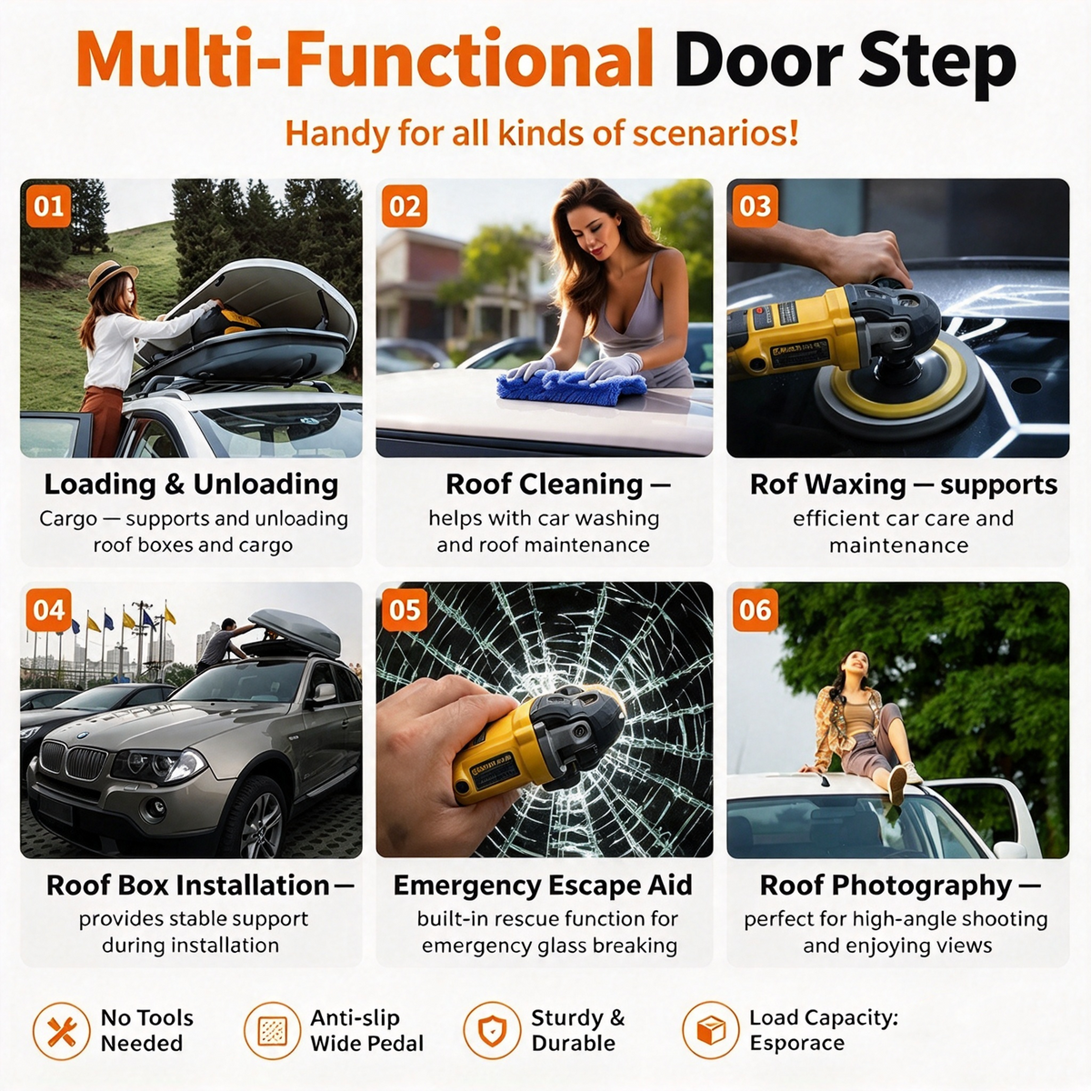 ⭐Universal Car Roof Rack Step🚗Foldable Roof Rack Door Lock, Easy to Get in and Out of Car