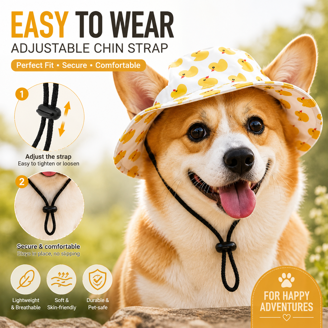 Adjustable Dog Hat Cute Print Cap for Puppies and Small Breeds