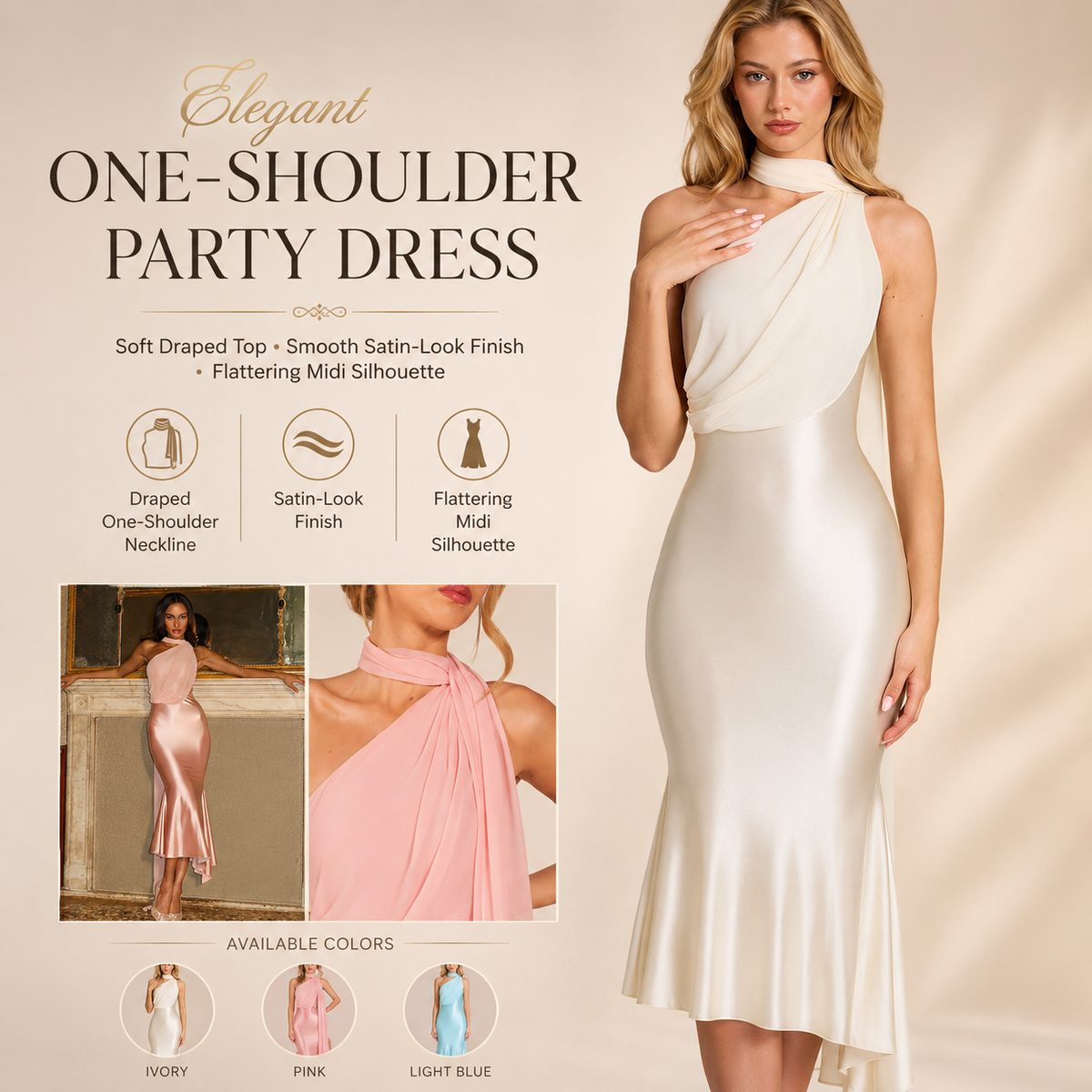 Oblique Collar Ribbon Midi Dress