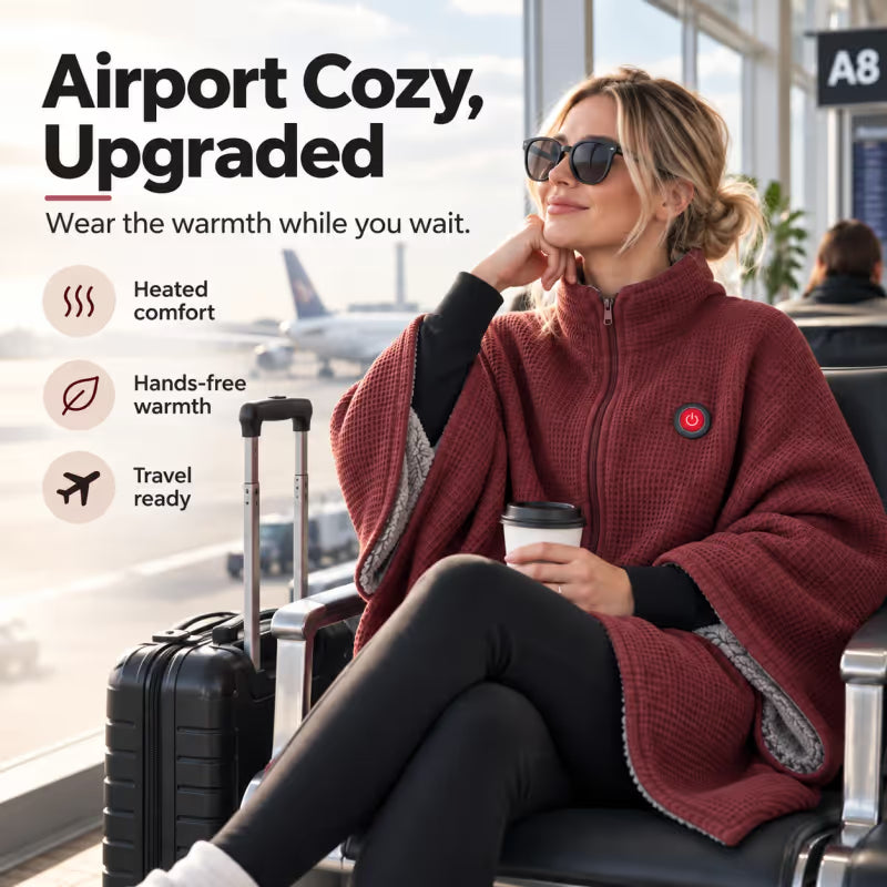Wearable Heated Blanket & Shawl – 8-Zone USB Heating, 3 Heat Levels, Hands-Free Design with Soft Fleece Lining
