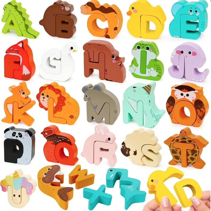 🔤 26-Piece Wooden Letter & Animal Matching Toy