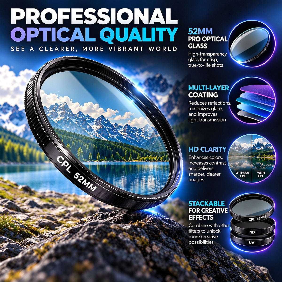 Magnetic CPL, 52mm, Anti-Glare Lens, Black