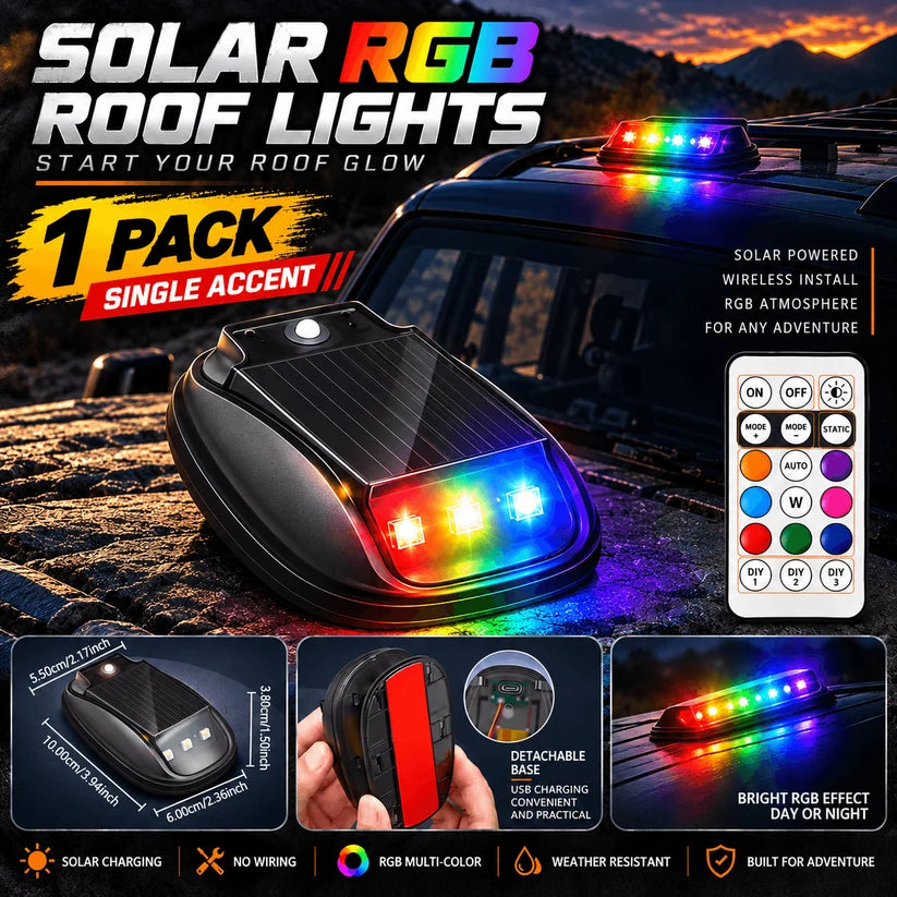 🌈 Solar RGB Car Roof Strobe Lights –🚗 5-Pack Wireless No-Drill Cab Light Set