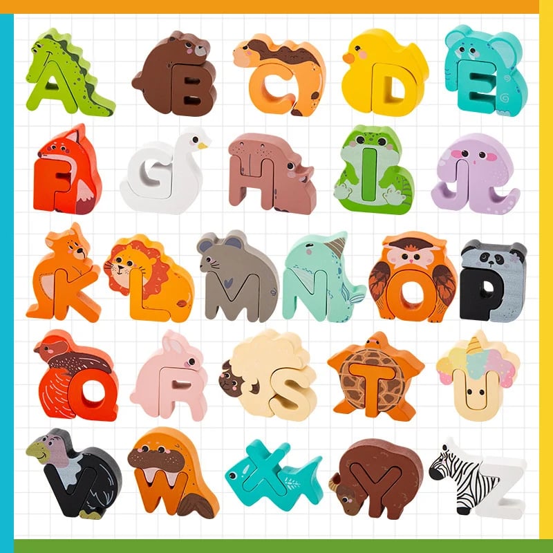 🔤 26-Piece Wooden Letter & Animal Matching Toy