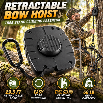 Treestand Gear Hoist - Retractable Bow & Gear Hoist for Hunting，Bow Rope with Crank Handle for Easy Rope Rewinding