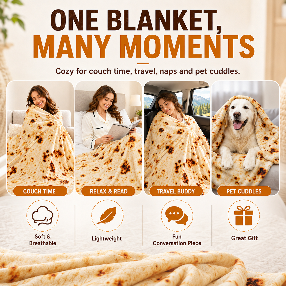 Food Themed Blanket - Soft Comfortable Nap Blanket for Home & Office