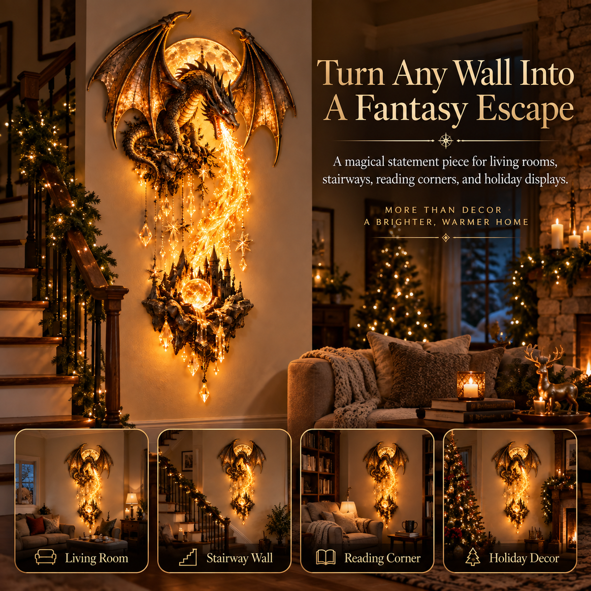 Dragonfire Moonlight Wall Lamp | Enchanted Fantasy Castle Decor 🌙