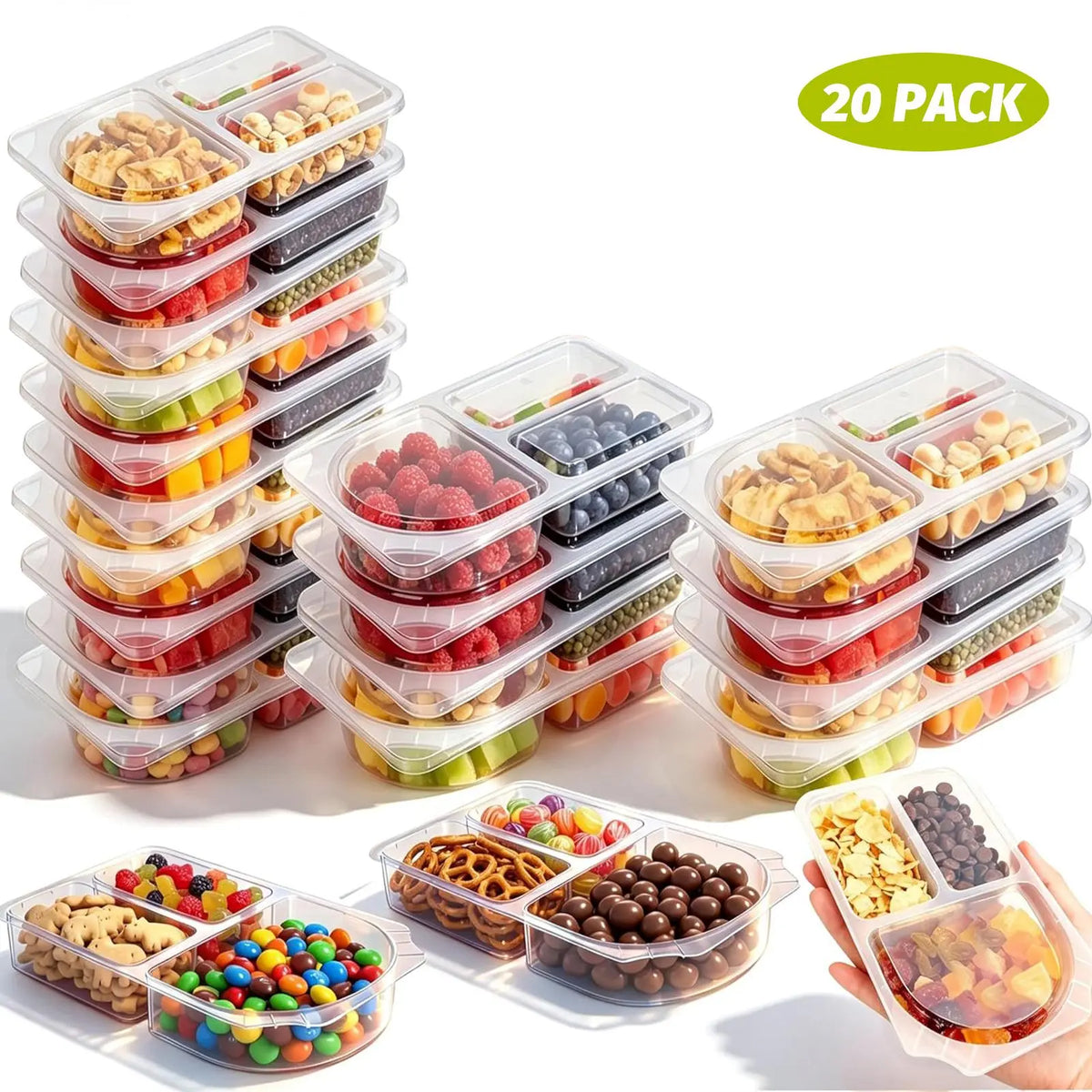 Reusable Snack Containers 2 Compartment with Lids
