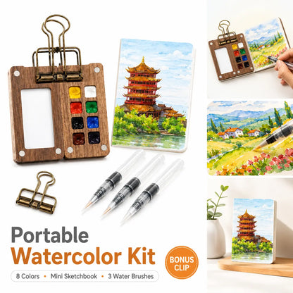 Walnut Wood Mini Watercolor Palette Kit