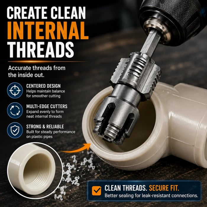 ⚡Drill-Powered Pipe Thread Cutting Bit — Internal & External Threading for 1/2' & 3/4' Plastic Pipes
