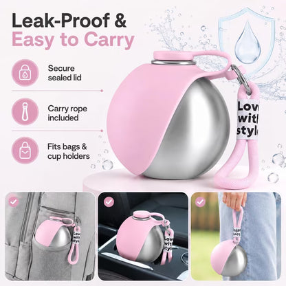 2-in-1 Dog Travel Water Bottle – Leakproof Stainless Steel Bottle with Silicone Bowl