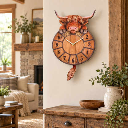 Swinging Tail Highland Cow Wall Clock
