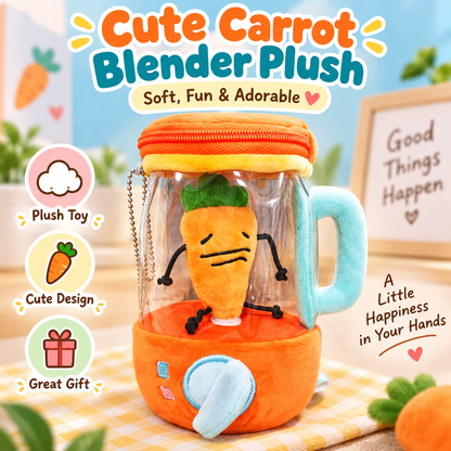 Cute Carrot Blender Plush – Zipper Storage Bag & Keychain