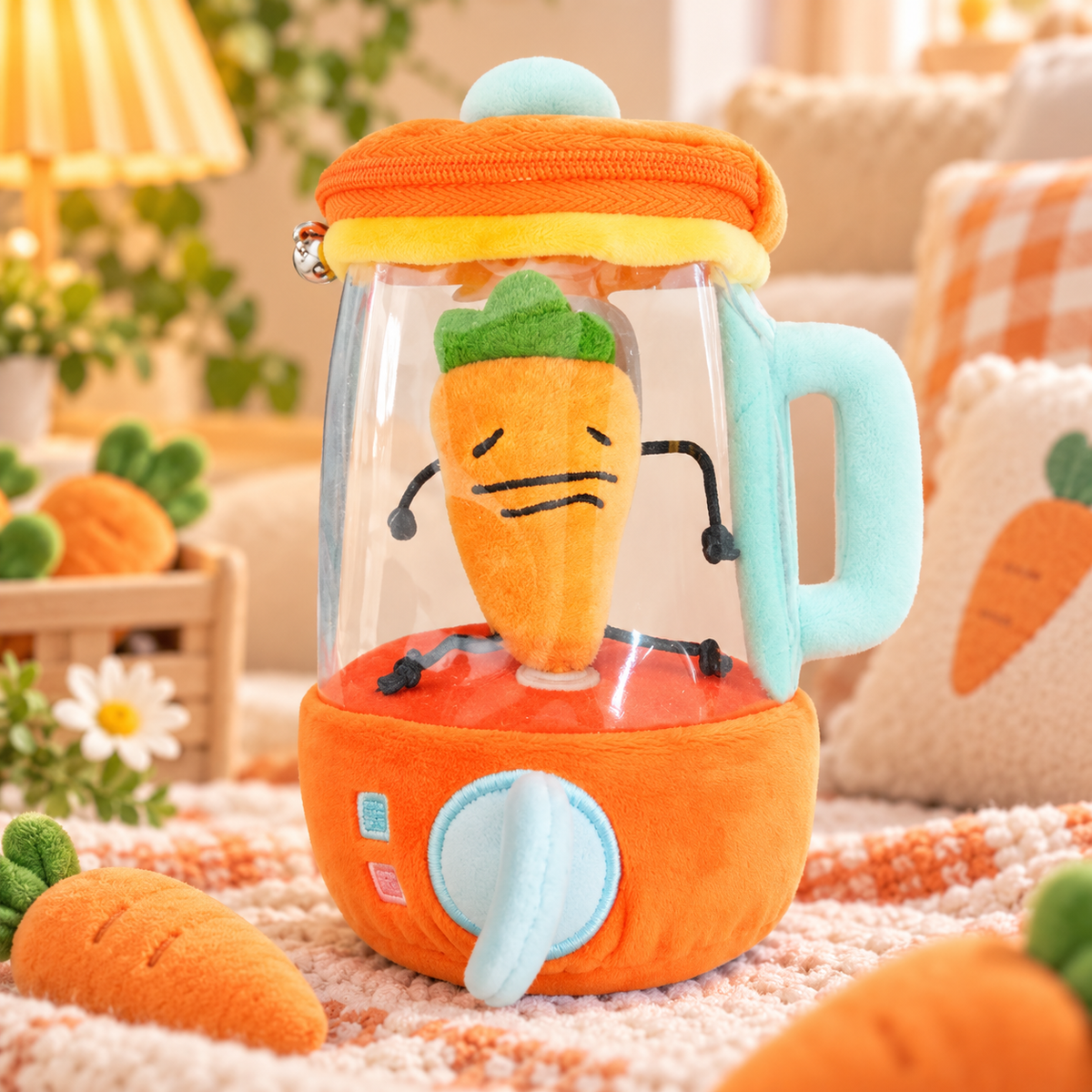 Cute Carrot Blender Plush – Zipper Storage Bag & Keychain