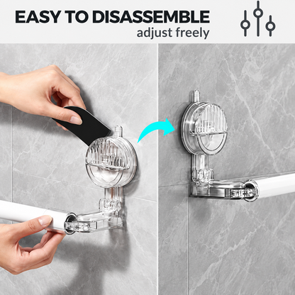 Adjustable Suction Cup Shower Curtain Rod, Drill, Non-Slip Tension Rod for Glass Doors, Easy Install Towel Rack & Holder Transparent Gray Black