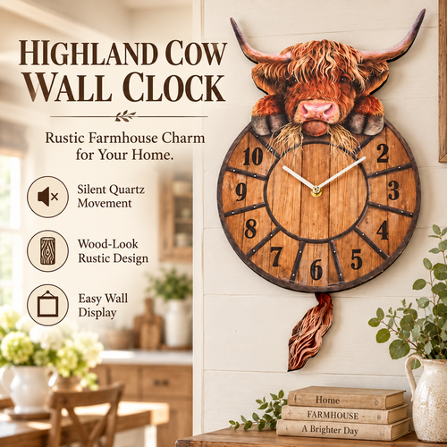 Swinging Tail Highland Cow Wall Clock