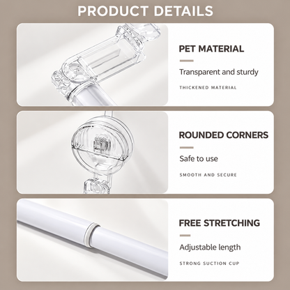 Adjustable Suction Cup Shower Curtain Rod, Drill, Non-Slip Tension Rod for Glass Doors, Easy Install Towel Rack & Holder Transparent Gray Black