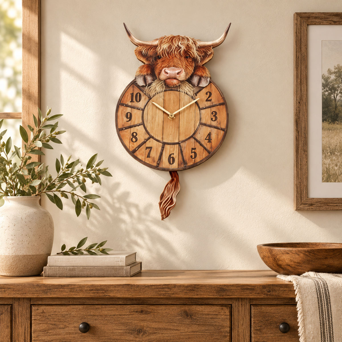 Swinging Tail Highland Cow Wall Clock