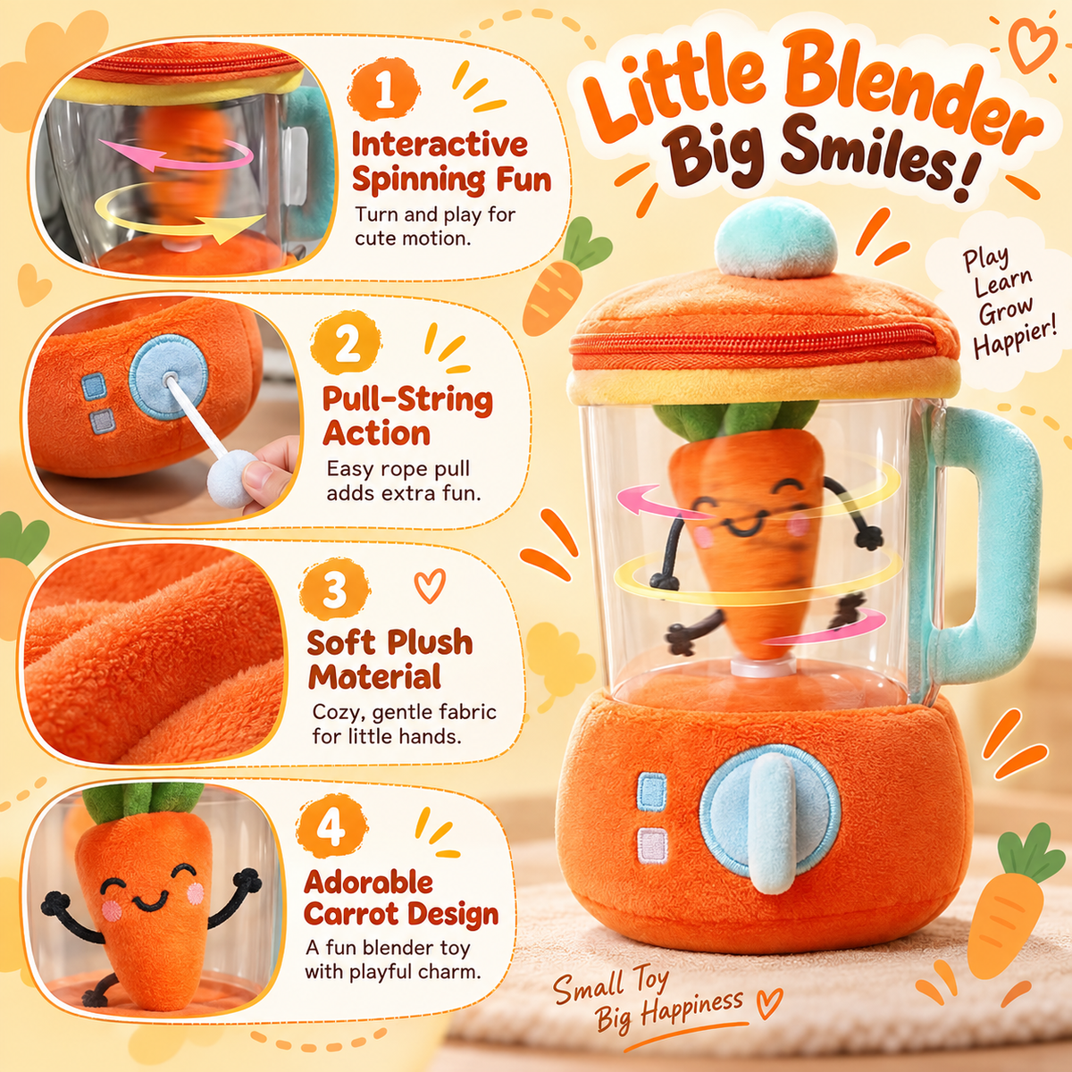 Cute Carrot Blender Plush – Zipper Storage Bag & Keychain