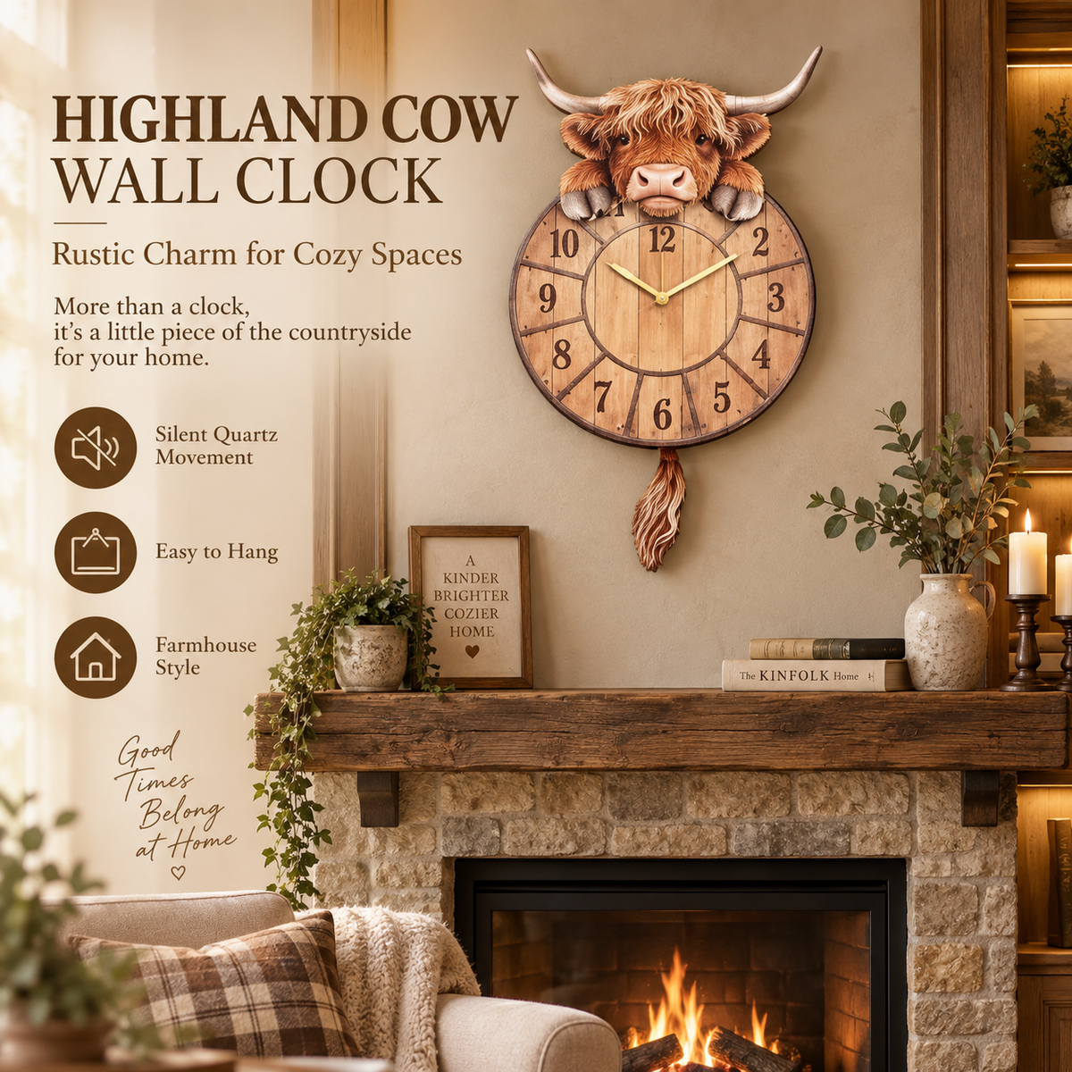 Swinging Tail Highland Cow Wall Clock