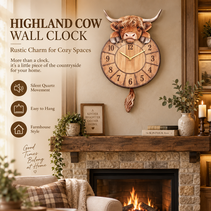 Swinging Tail Highland Cow Wall Clock