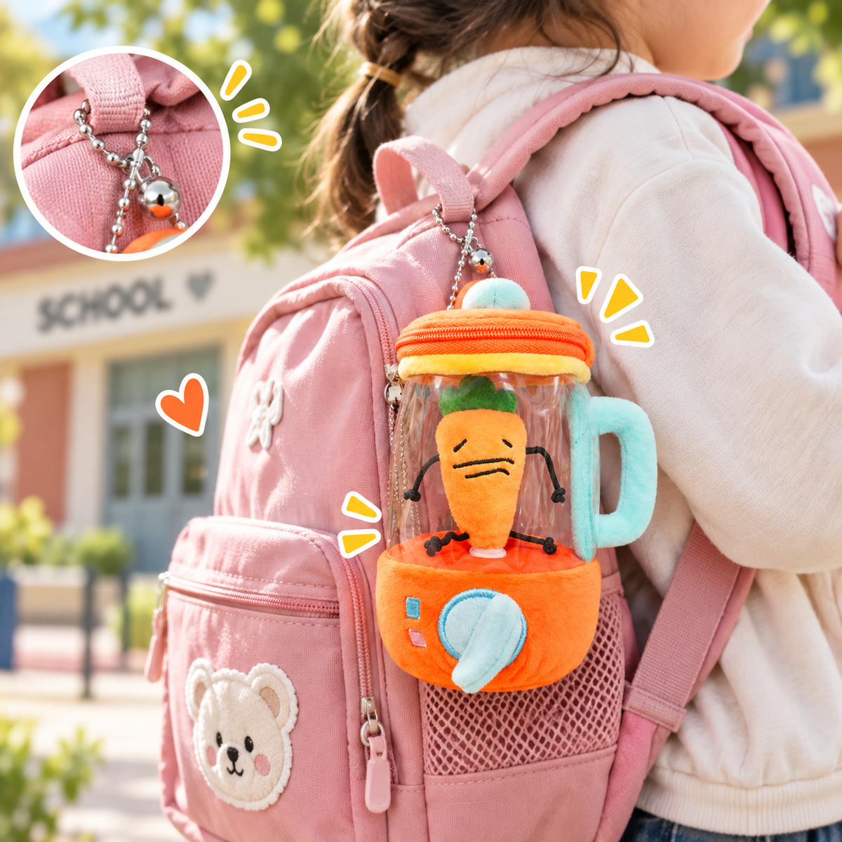 Cute Carrot Blender Plush – Zipper Storage Bag & Keychain
