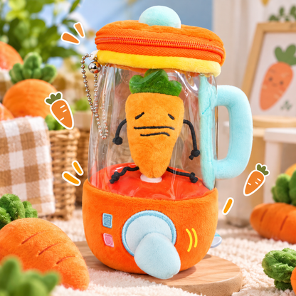 Cute Carrot Blender Plush – Zipper Storage Bag & Keychain