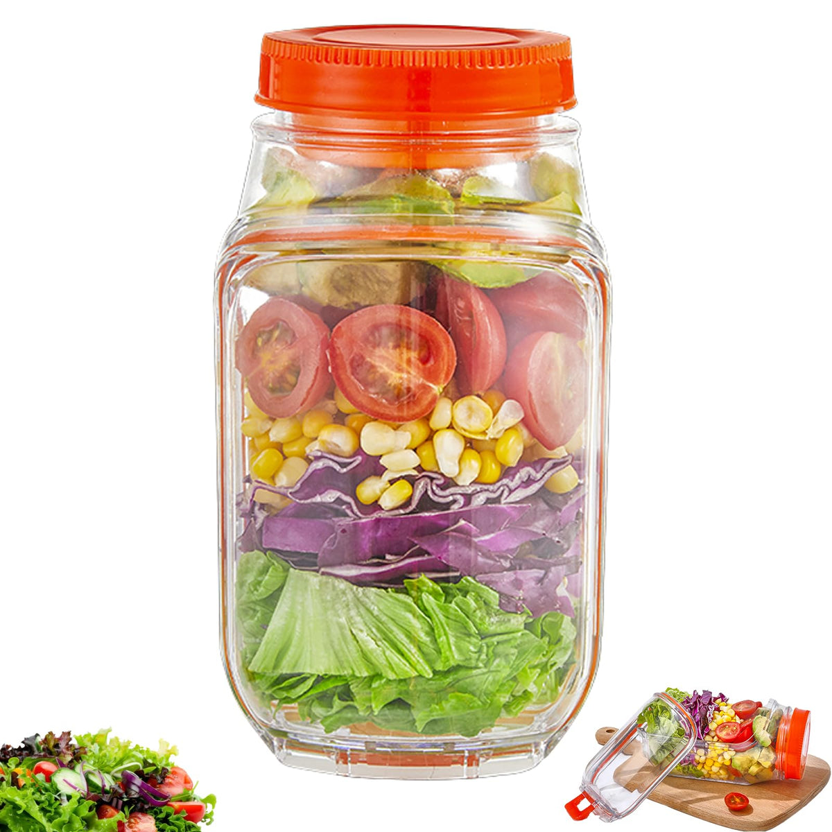 Salad Pod – Leakproof Mason Jar Style Salad Container with Side Hatch Bowl Design