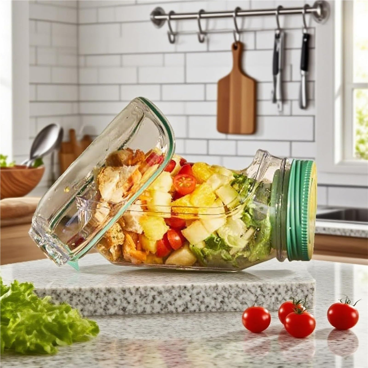 Salad Pod – Leakproof Mason Jar Style Salad Container with Side Hatch Bowl Design