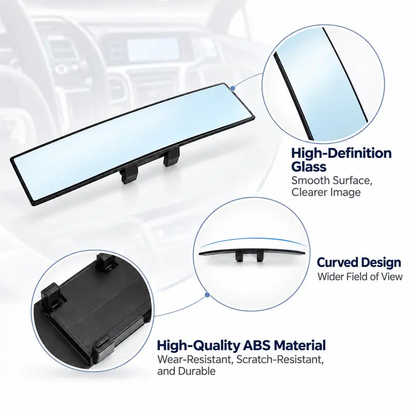 🚗 Wide Angle Rear View Mirror – 12" Anti-Glare Panoramic Clip-On Car Mirror