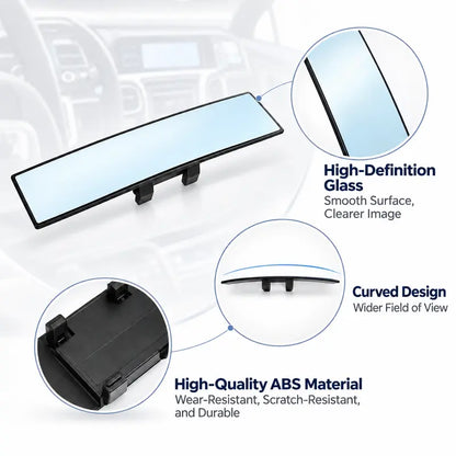 🚗 Wide Angle Rear View Mirror – 12" Anti-Glare Panoramic Clip-On Car Mirror