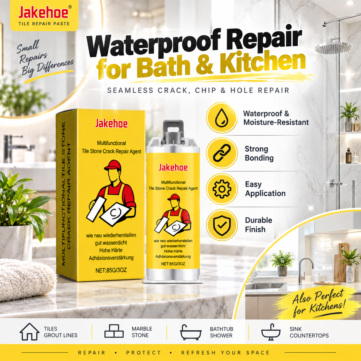 🔧Quick-Drying Tile Repair Glue - Complete Tool Kit for DIY – Fix Cracks Permanently in Minutes!✨