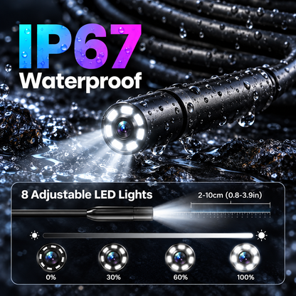 Endoscope Camera with 4.3-Inch IPS Screen, 8 LED Lights, IP67 Waterproof - Diagnostic Tool for Sewer, Automotive, and Home Inspections