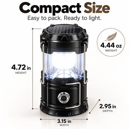 🔋 Solar USB LED Camping Lantern✨ Rechargeable & Waterproof