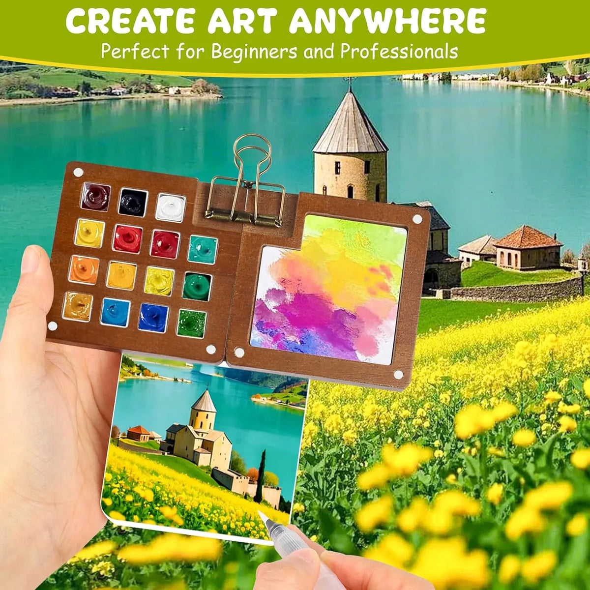 Walnut Wood Mini Watercolor Palette Kit