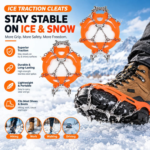 8-Tooth Ice Cleats for Hiking Boots, Winter Traction Crampons with Stainless Steel Chains