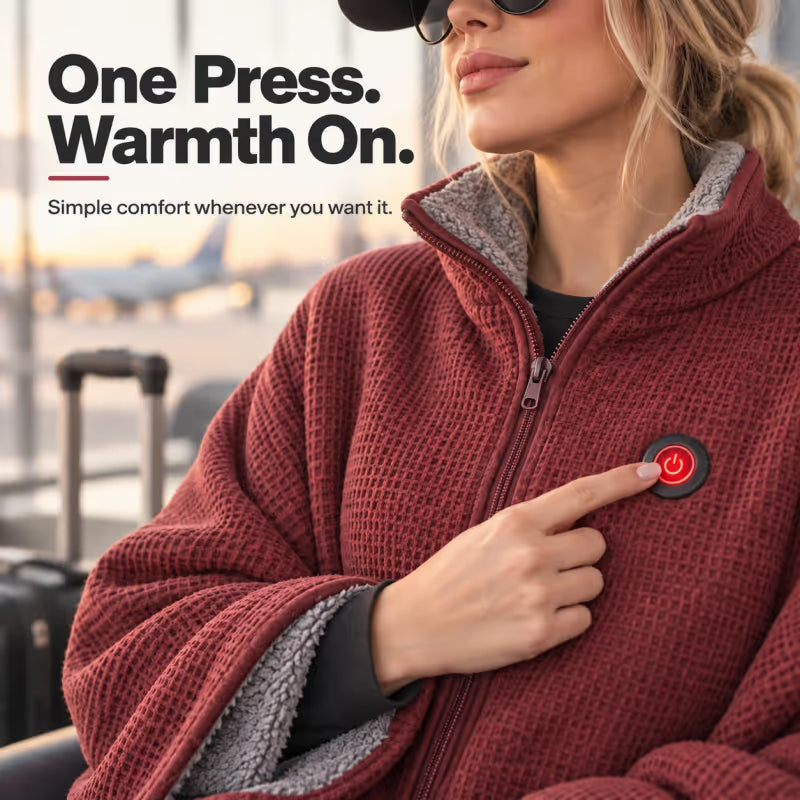 Wearable Heated Blanket & Shawl – 8-Zone USB Heating, 3 Heat Levels, Hands-Free Design with Soft Fleece Lining