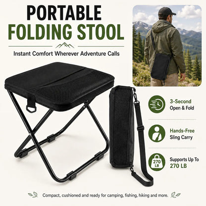 Unisex Nylon Fabric Portable Folding Stool - Compact Adult Fit Collapsible Backpack Chair