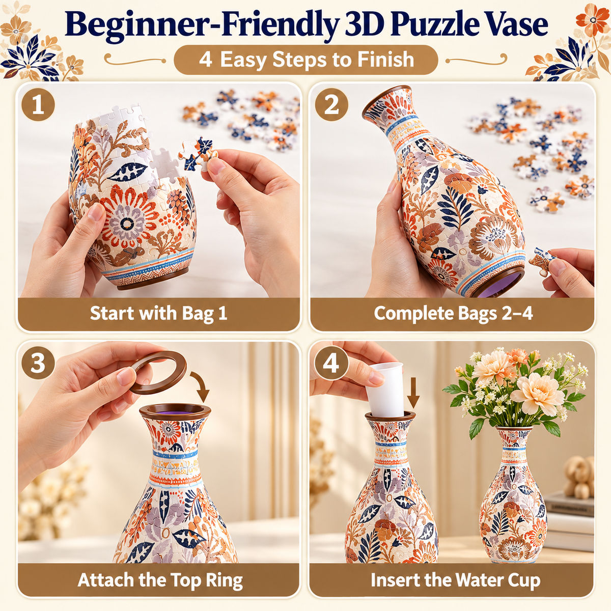 Handmade 3D Puzzle Vase Geometric DIY Decor