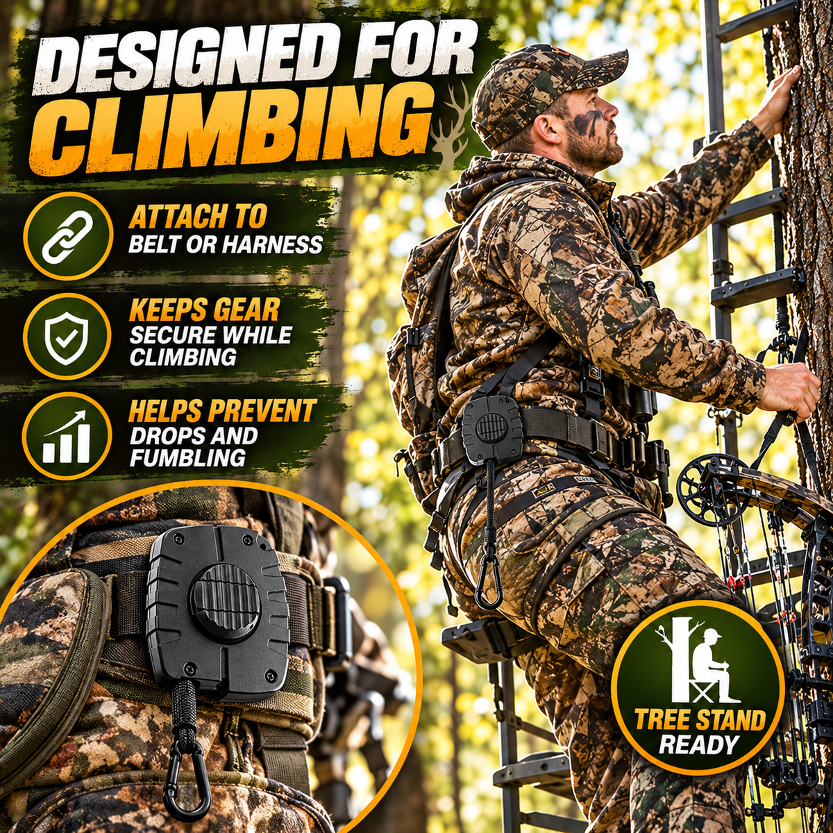 Treestand Gear Hoist - Retractable Bow & Gear Hoist for Hunting，Bow Rope with Crank Handle for Easy Rope Rewinding