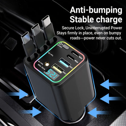 7-in-1 Car Charger Hub – 3 Retractable Cables & LED Display